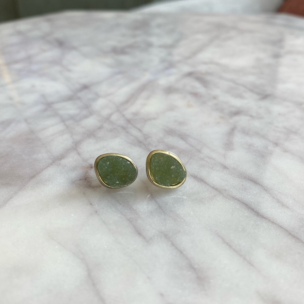 Green Geode Gold Earrings